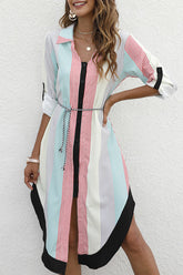 Fashion Street Print Turndown Collar Irregular Dresses(3 Colors)